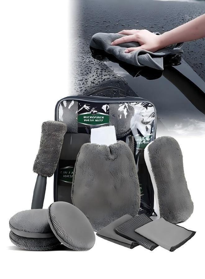 DUNISO 9Pcs Car Wash Cleaning Kit, Car Wash Detailing Including Wash Mitt Wax Applicator Pad, Tire Brush, Sponge Microfiber Cleaning Cloths, Glass Cleaning Cloth, Car Cleaning Tools Kit for Interior, Exterior, Wheels - Image 1